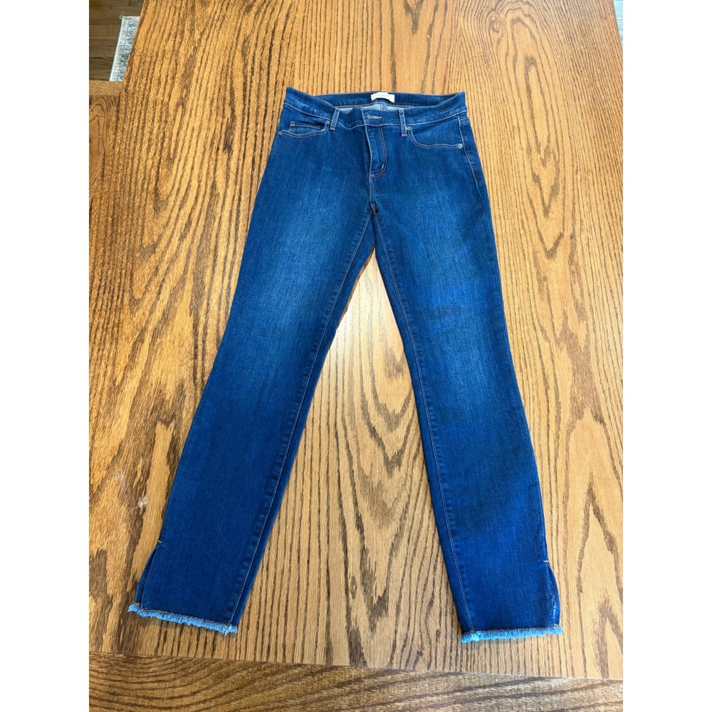 Loft Outlet Modern Skinny Jeans Dark Wash Raw Hem Side Slit Size 4